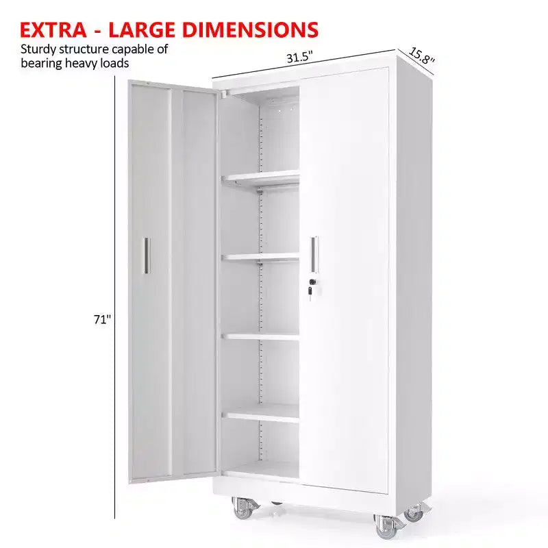Armoire de rangement à outils blanche avec roues de 70,8 po