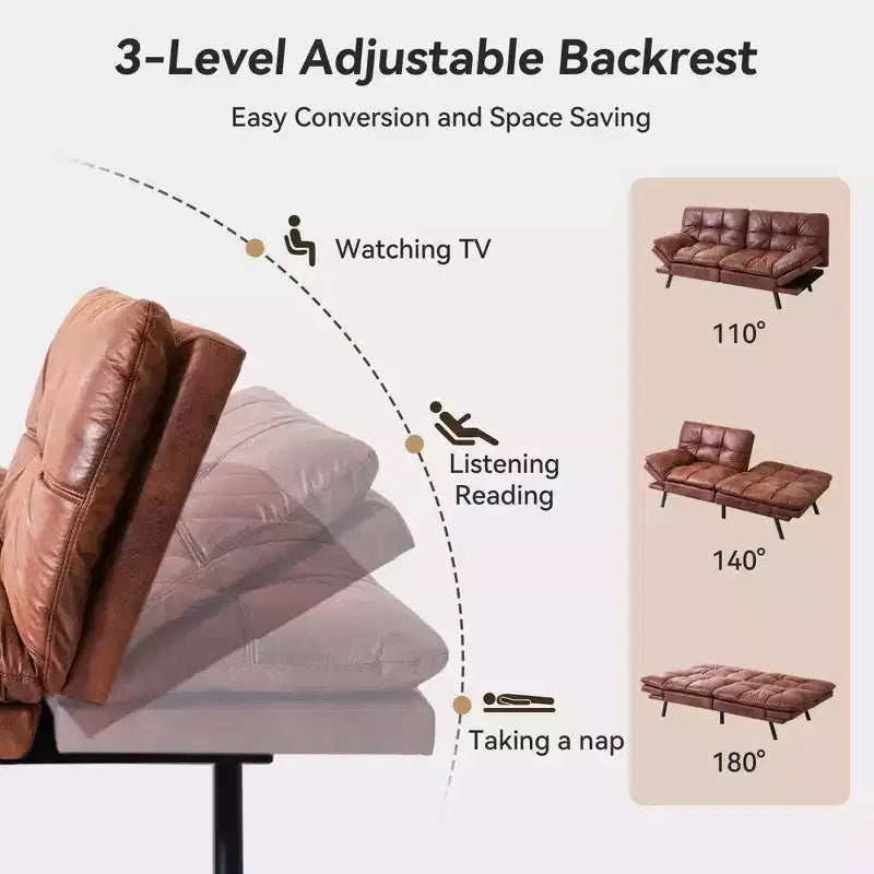 Dyonery 71 Canapé Futon Convertible, Canapé-Lit en Mousse à Mémoire de Forme, Dossier et Accoudoirs Réglables, Canapé Moderne pour Bureau à Domicile