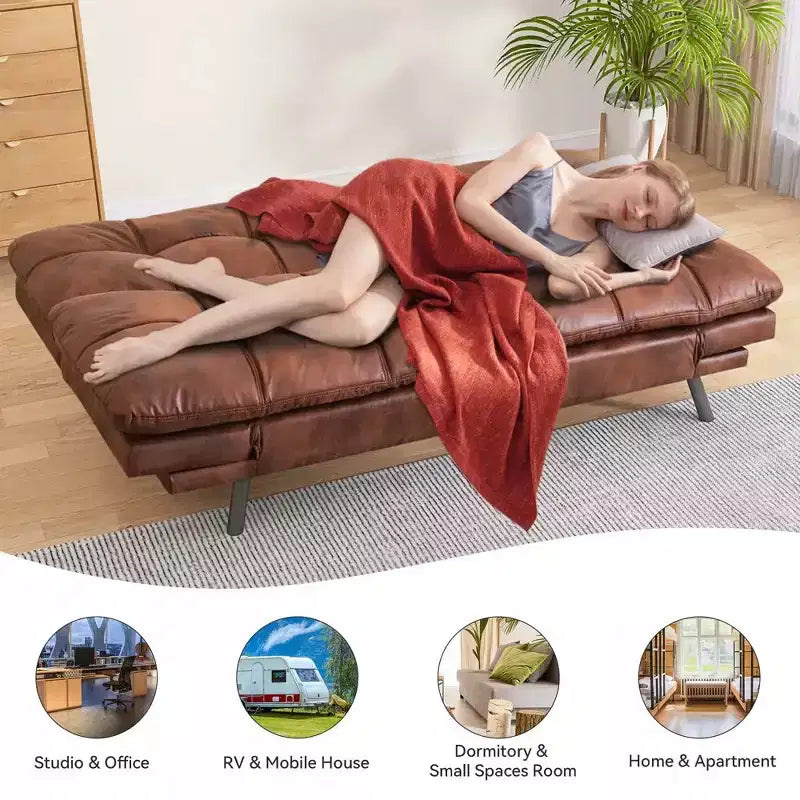 Dyonery 71 Canapé Futon Convertible, Canapé-Lit en Mousse à Mémoire de Forme, Dossier et Accoudoirs Réglables, Canapé Moderne pour Bureau à Domicile