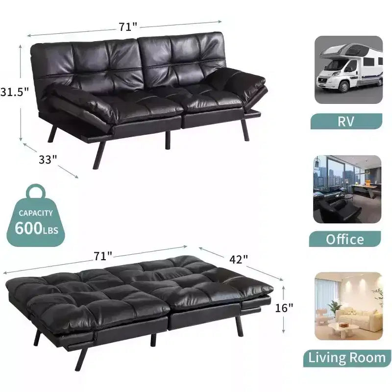 Dyonery 71 Canapé Futon Convertible, Canapé-Lit en Mousse à Mémoire de Forme, Dossier et Accoudoirs Réglables, Canapé Moderne pour Bureau à Domicile