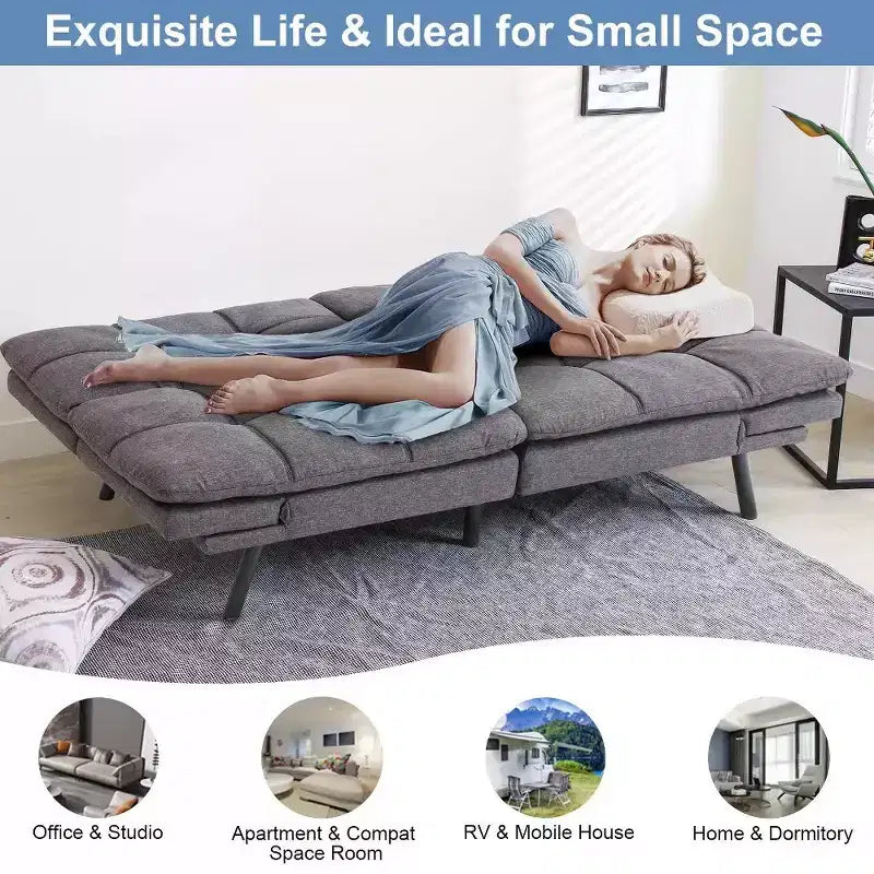 Dyonery 71 Canapé Futon Convertible, Canapé-Lit en Mousse à Mémoire de Forme, Dossier et Accoudoirs Réglables, Canapé Moderne pour Bureau à Domicile