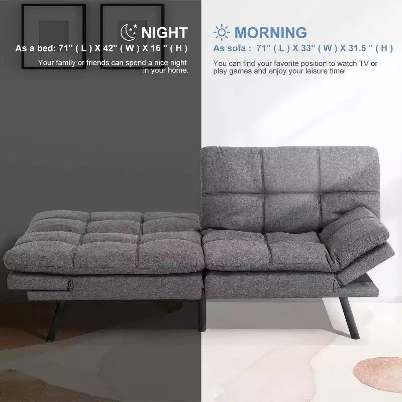 Dyonery 71 Canapé Futon Convertible, Canapé-Lit en Mousse à Mémoire de Forme, Dossier et Accoudoirs Réglables, Canapé Moderne pour Bureau à Domicile