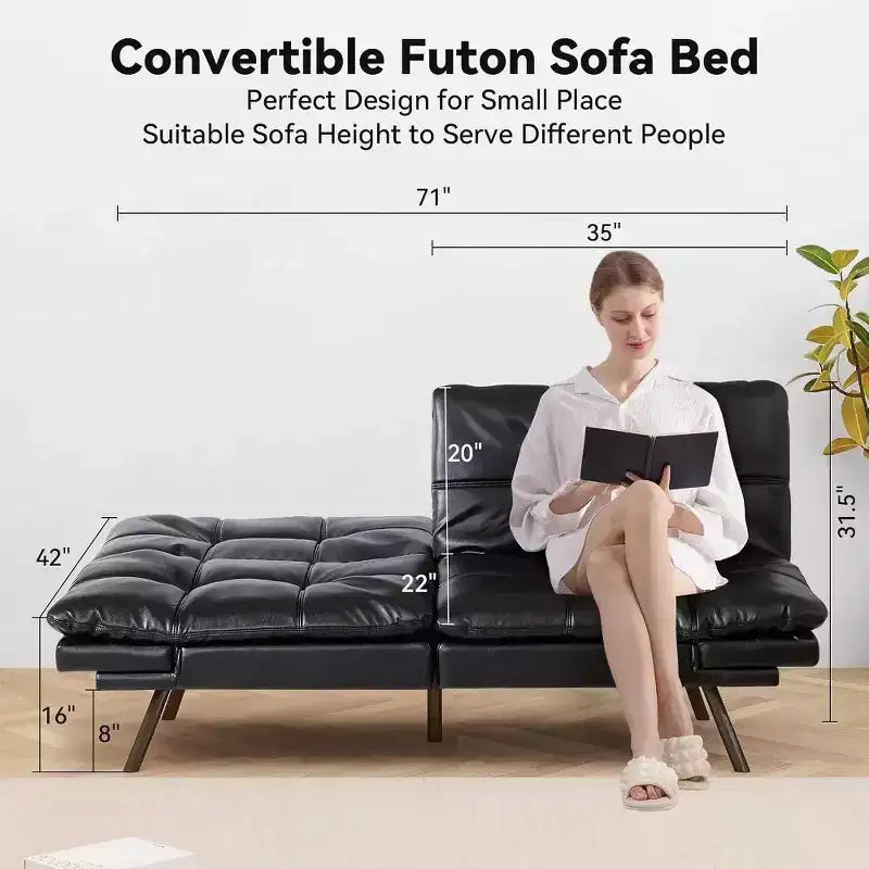 Dyonery 71 Canapé Futon Convertible, Canapé-Lit en Mousse à Mémoire de Forme, Dossier et Accoudoirs Réglables, Canapé Moderne pour Bureau à Domicile