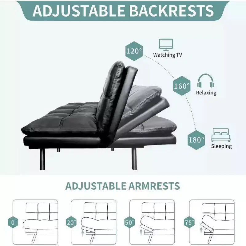 Dyonery 71 Canapé Futon Convertible, Canapé-Lit en Mousse à Mémoire de Forme, Dossier et Accoudoirs Réglables, Canapé Moderne pour Bureau à Domicile