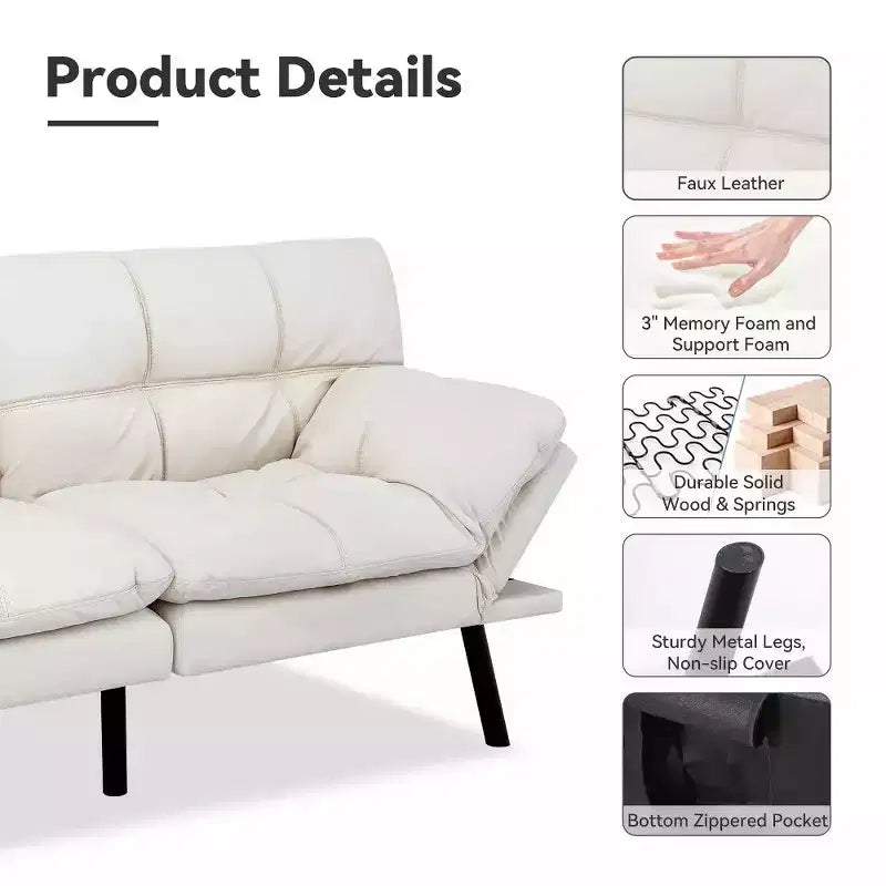 Dyonery 71 Canapé Futon Convertible, Canapé-Lit en Mousse à Mémoire de Forme, Dossier et Accoudoirs Réglables, Canapé Moderne pour Bureau à Domicile