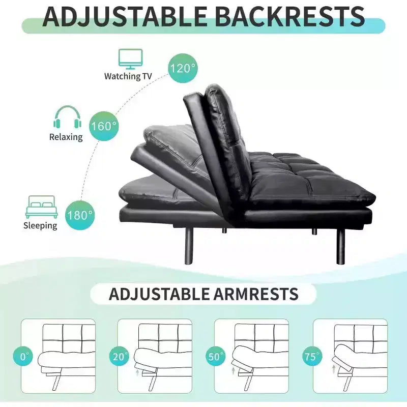 Dyonery 71 Canapé Futon Convertible, Canapé-Lit en Mousse à Mémoire de Forme, Dossier et Accoudoirs Réglables, Canapé Moderne pour Bureau à Domicile