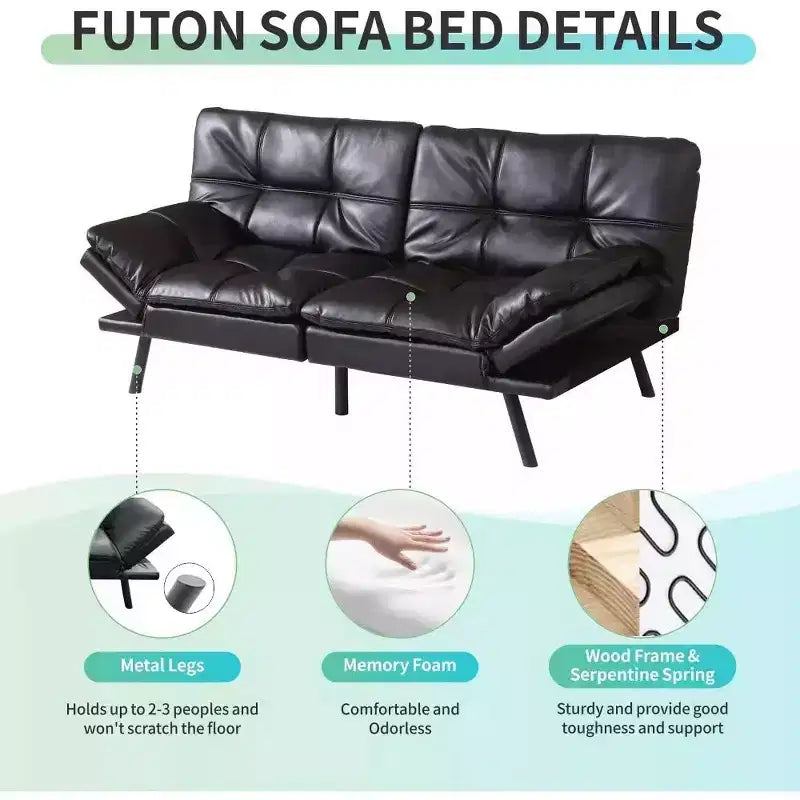 Dyonery 71 Canapé Futon Convertible, Canapé-Lit en Mousse à Mémoire de Forme, Dossier et Accoudoirs Réglables, Canapé Moderne pour Bureau à Domicile