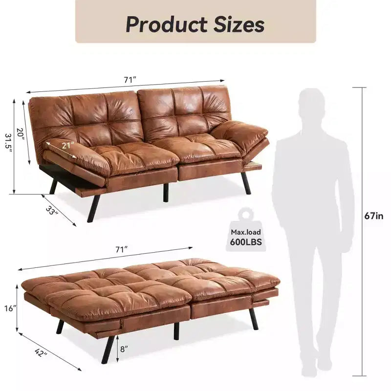 Dyonery 71 Canapé Futon Convertible, Canapé-Lit en Mousse à Mémoire de Forme, Dossier et Accoudoirs Réglables, Canapé Moderne pour Bureau à Domicile