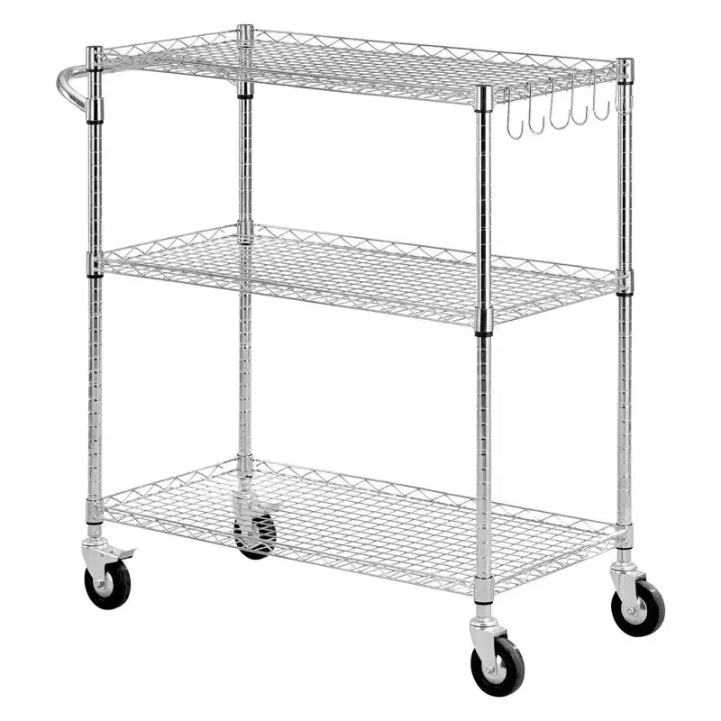 VEVOR Kitchen Utility Cart, 3 Tier Heavy Duty Adjustable Wire Storage Rack, Commercial Steel Rolling Service Trolley on Wheels, Silver