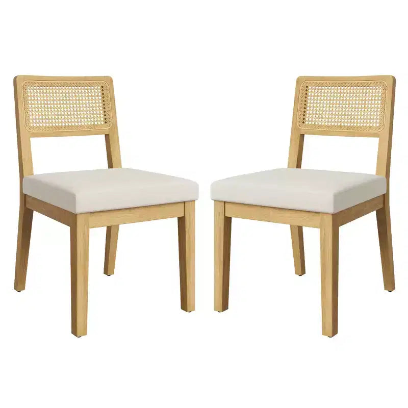 Lot de 2 chaises de salle à manger style campagne française, chaises sans accoudoirs avec cadre en bois et dossier en rotin, assise rembourrée confortable pour cuisine, restaurant ou maison