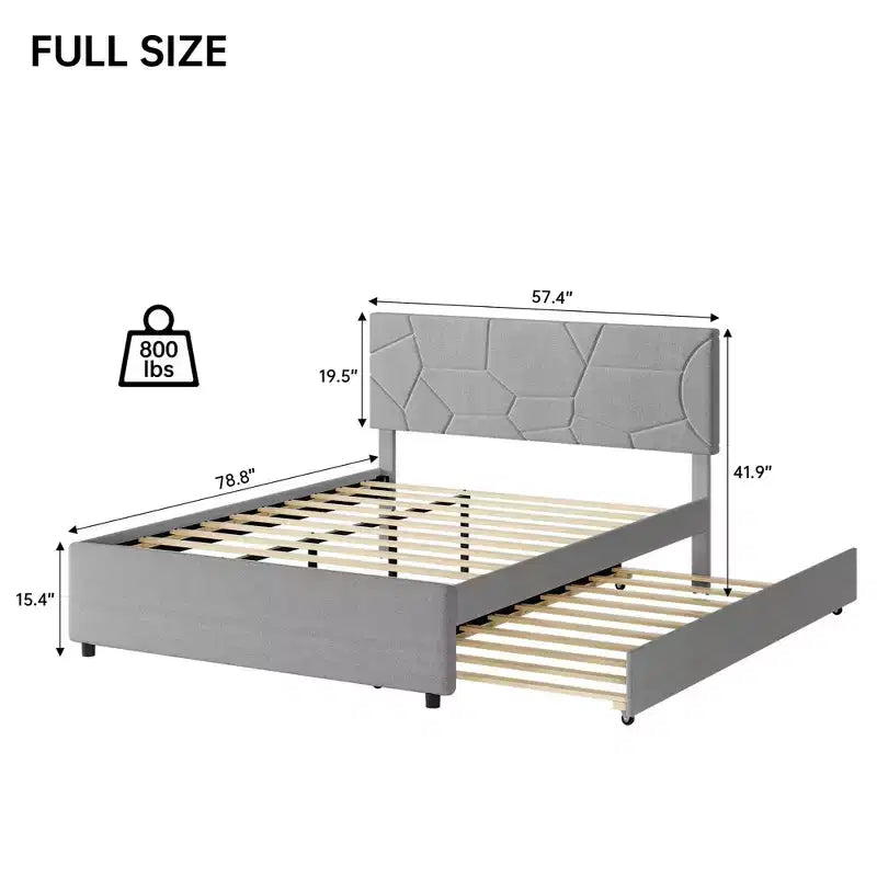 Cadre de lit rembourré moderne avec lit gigogne caché - Lit plateforme et lit d'appoint pour une utilisation polyvalente de la pièce
