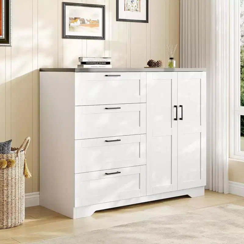 43.3 H Armoire Wardrobe Closet with 4 Drawers and 2 Doors, Hanging Rod, Wooden Dresser with Storage Closet