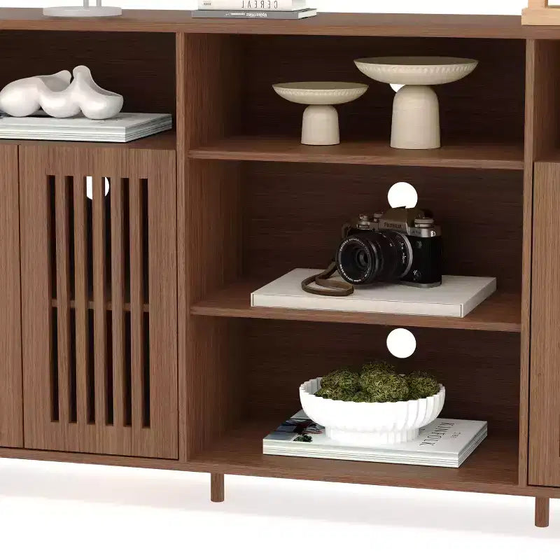 Meuble TV de style ferme pour téléviseurs de 70 pouces, meuble de divertissement rustique marron avec 5 compartiments de rangement ouverts, console média murale avec étagères ouvertes
