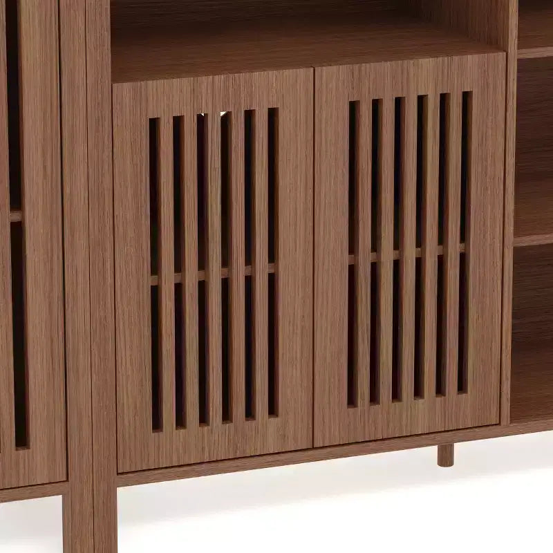 Meuble TV de style ferme pour téléviseurs de 70 pouces, meuble de divertissement rustique marron avec 5 compartiments de rangement ouverts, console média murale avec étagères ouvertes