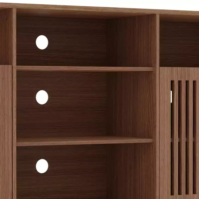 Meuble TV de style ferme pour téléviseurs de 70 pouces, meuble de divertissement rustique marron avec 5 compartiments de rangement ouverts, console média murale avec étagères ouvertes