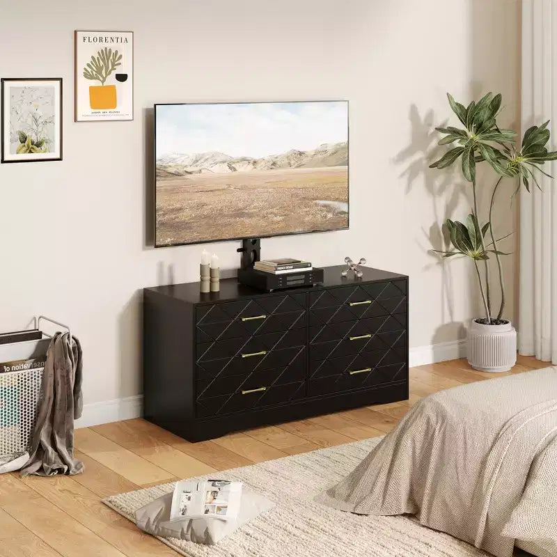 Meuble TV moderne avec support réglable pour téléviseurs de 32 à 80 pouces, commode de rangement à 6 tiroirs, meuble console média, mobilier de chambre et de salon