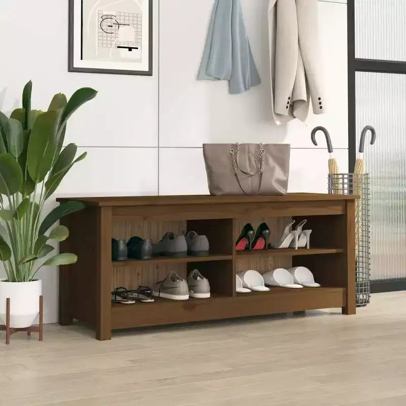 vidaXL Banc à chaussures Marron miel Bois de pin massif Banc à chaussures de taille moyenne