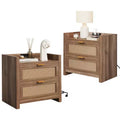 Set of 2 Rattan Nightstands with Charging Station, Boho Modern Bed Side Tables with 2 Drawers, Night Stand for Bedroom, Study & Living Room