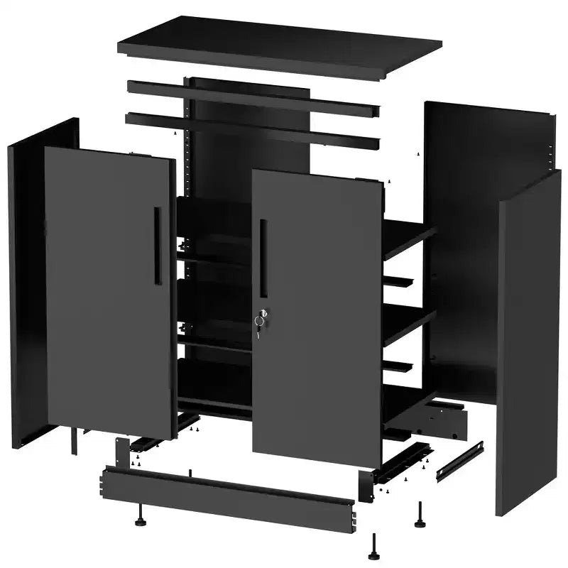 Armoire de rangement de garage en métal à 2 portes avec serrure et 2 étagères réglables, armoire de classement en acier robuste