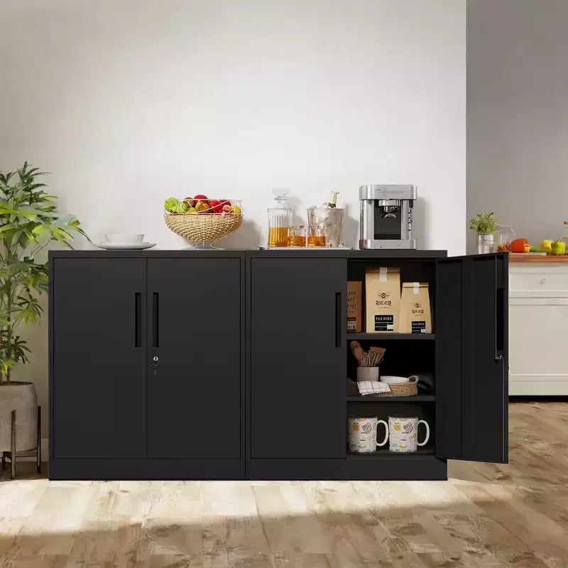 Armoire de rangement de garage en métal à 2 portes avec serrure et 2 étagères réglables, armoire de classement en acier robuste
