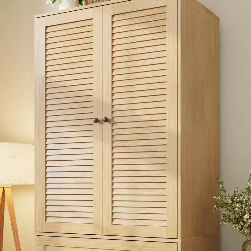 Armoire de garde-robe en bois de 70 pouces avec 2 portes et 3 tiroirs, meuble de rangement autonome avec tringle et étagère pour chambre à coucher