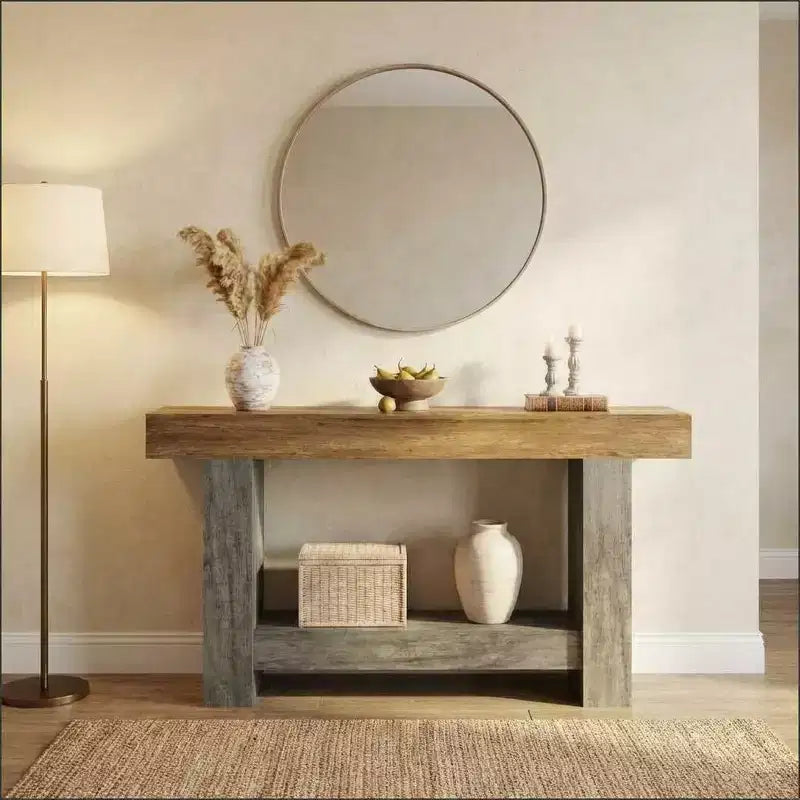 Farmhouse Console Table, 2-Tier Long Sofa Table with Open Storage, Wooden Narrow Entryway Table for Hallway Living Room, Behind Couch