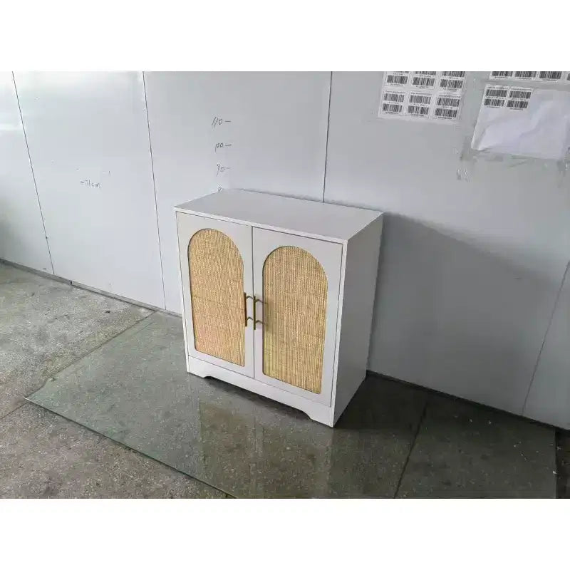 Buffet moderne en rotin, buffet avec 2 portes tressées, rangement avec étagère fixe, crédence en bois pour salle à manger, salon, cuisine, entrée