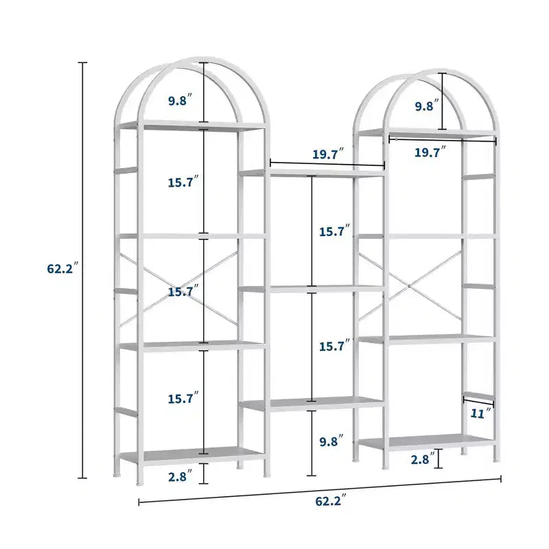 Étagère à livres à triple arche, bibliothèque ouverte autoportante à 4 niveaux avec cadre en métal, étagère de rangement industrielle pour salon, bureau à domicile
