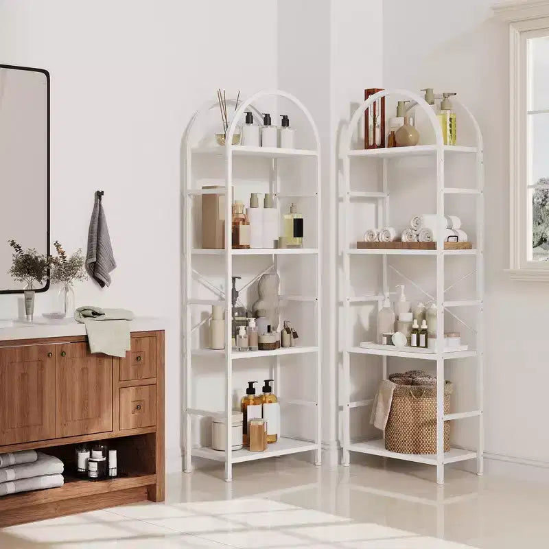 Étagère à livres à triple arche, bibliothèque ouverte autoportante à 4 niveaux avec cadre en métal, étagère de rangement industrielle pour salon, bureau à domicile