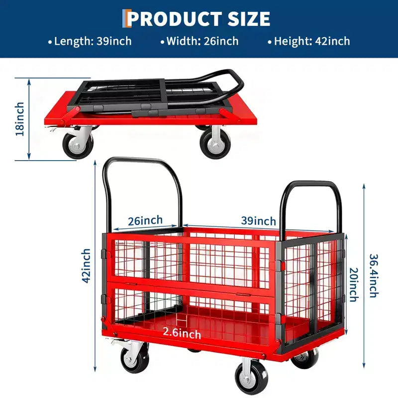 Capacité de charge élevée 816 kg, chariot pliant multifonctionnel - avec cage - roulettes pivotantes à 360 degrés - diable de manutention
