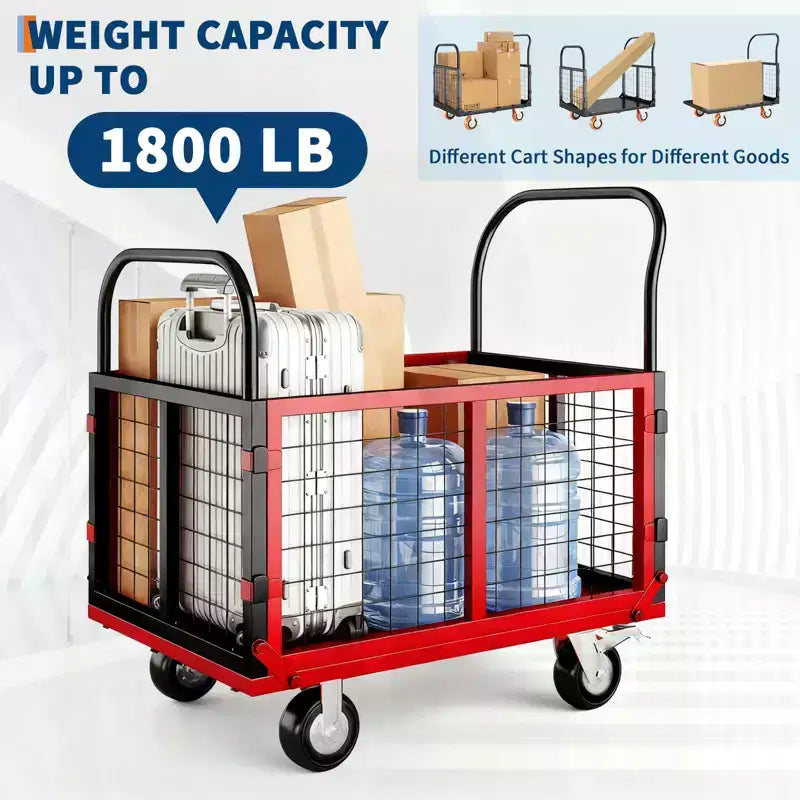 Capacité de charge élevée 816 kg, chariot pliant multifonctionnel - avec cage - roulettes pivotantes à 360 degrés - diable de manutention