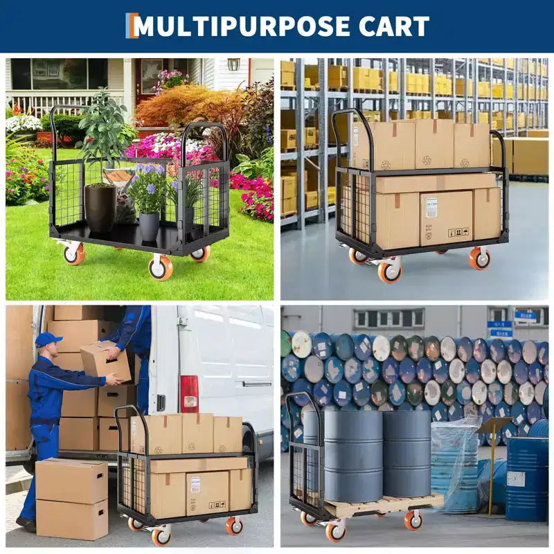 Capacité de charge élevée 816 kg, chariot pliant multifonctionnel - avec cage - roulettes pivotantes à 360 degrés - diable de manutention