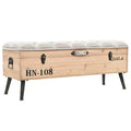 vidaXL Storage Bench Natural wood with grey fabric