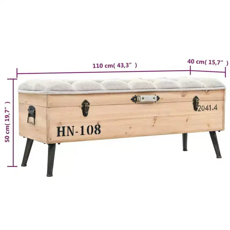 vidaXL Banc de rangement en bois naturel avec tissu gris