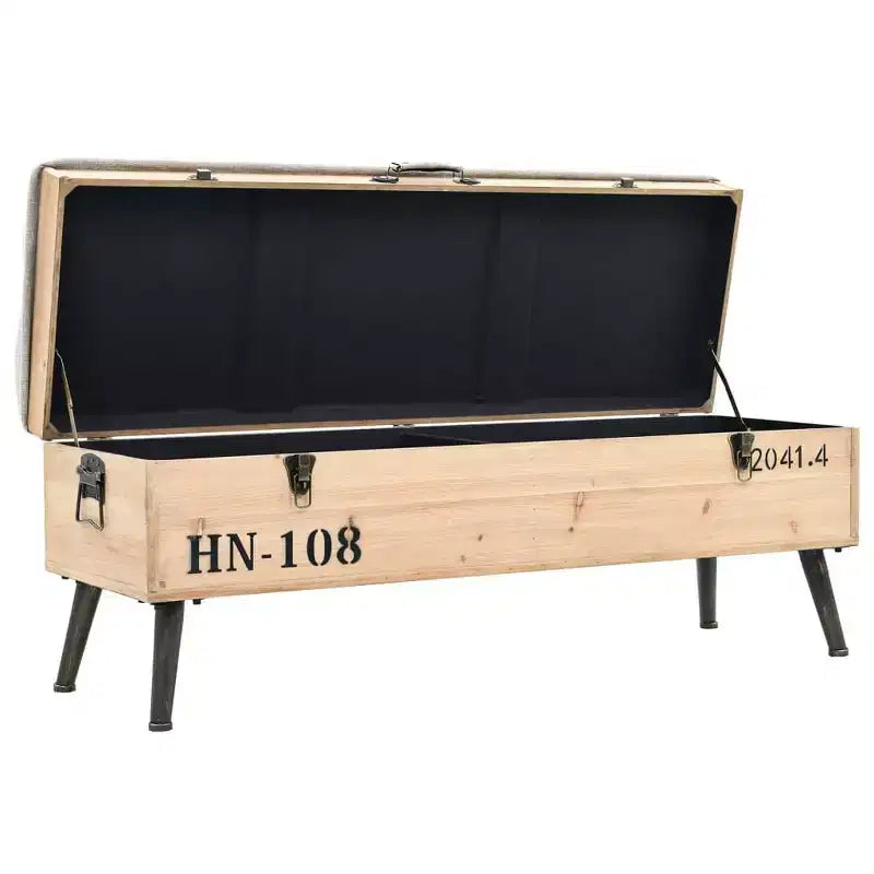 vidaXL Banc de rangement en bois naturel avec tissu gris