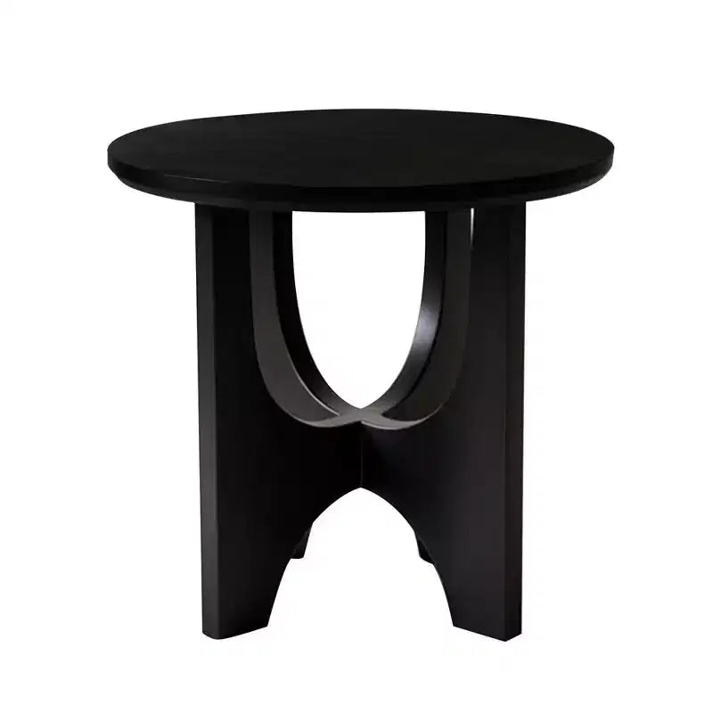 Table d'appoint ronde Sara, plateau en bois de manguier massif de 50 cm noir mat avec pieds incurvés