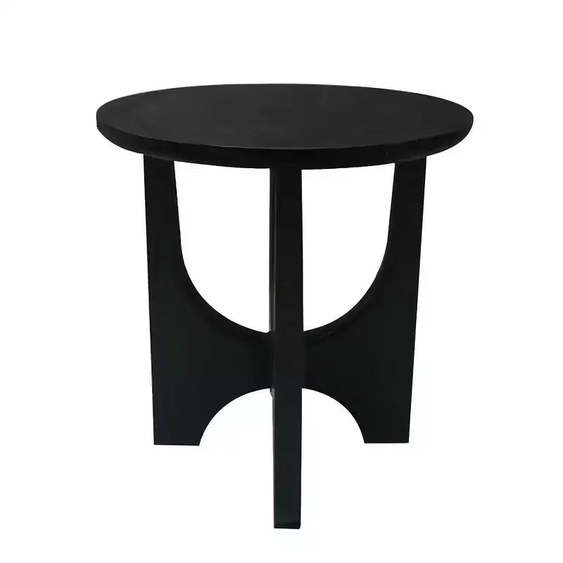 Table d'appoint ronde Sara, plateau en bois de manguier massif de 50 cm noir mat avec pieds incurvés