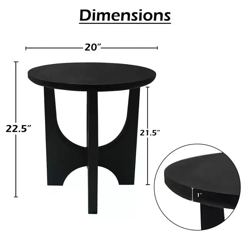 Table d'appoint ronde Sara, plateau en bois de manguier massif de 50 cm noir mat avec pieds incurvés
