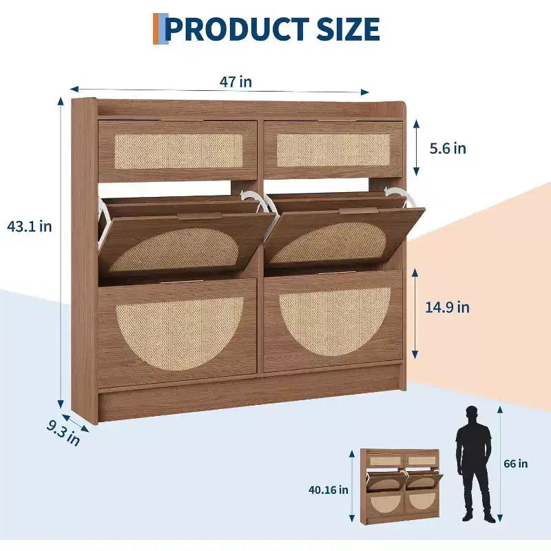 Meuble de rangement pour chaussures autoportant GustoWave à 4 tiroirs basculants pour entrée, couloir, salon