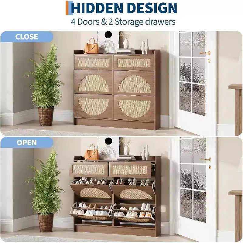 Meuble de rangement pour chaussures autoportant GustoWave à 4 tiroirs basculants pour entrée, couloir, salon