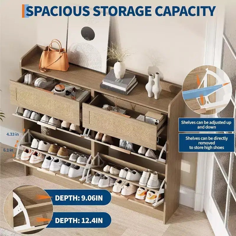 Meuble de rangement pour chaussures autoportant GustoWave à 4 tiroirs basculants pour entrée, couloir, salon