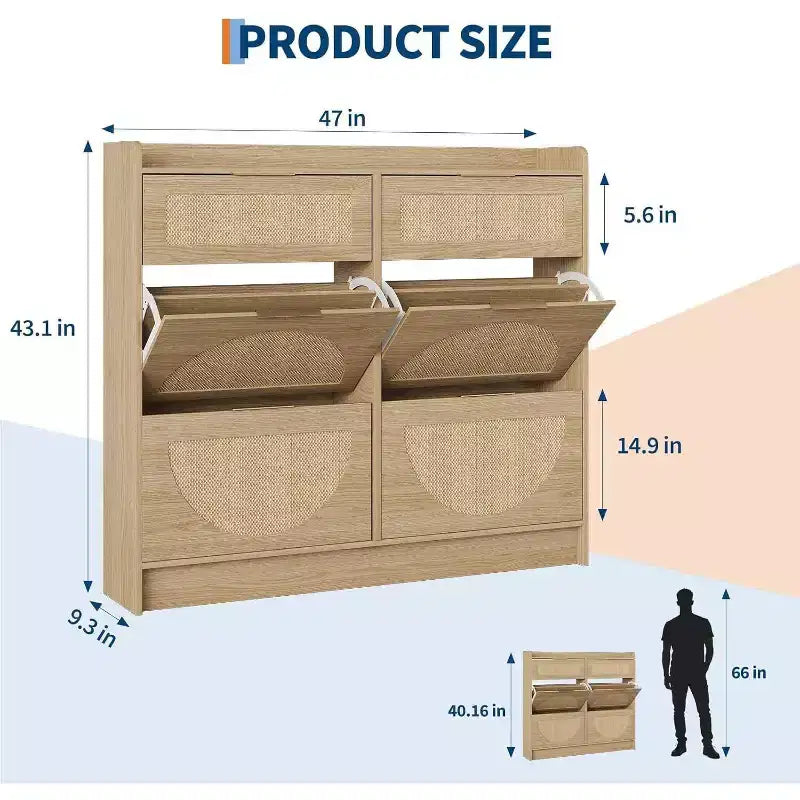 Meuble de rangement pour chaussures autoportant GustoWave à 4 tiroirs basculants pour entrée, couloir, salon