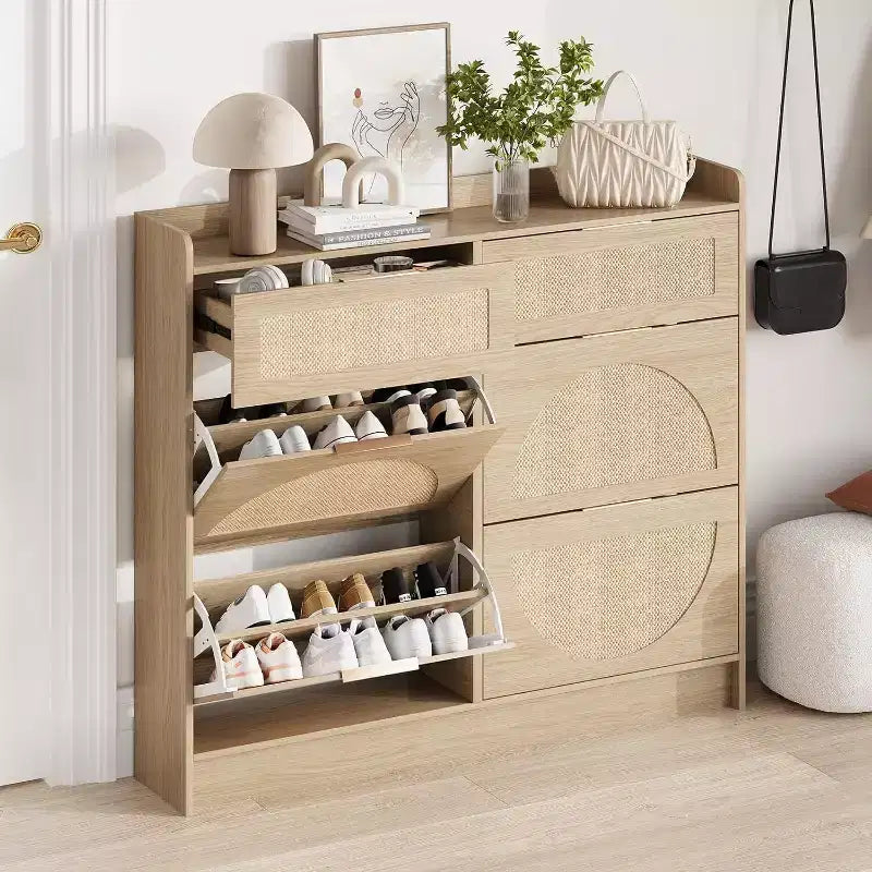 Meuble de rangement pour chaussures autoportant GustoWave à 4 tiroirs basculants pour entrée, couloir, salon