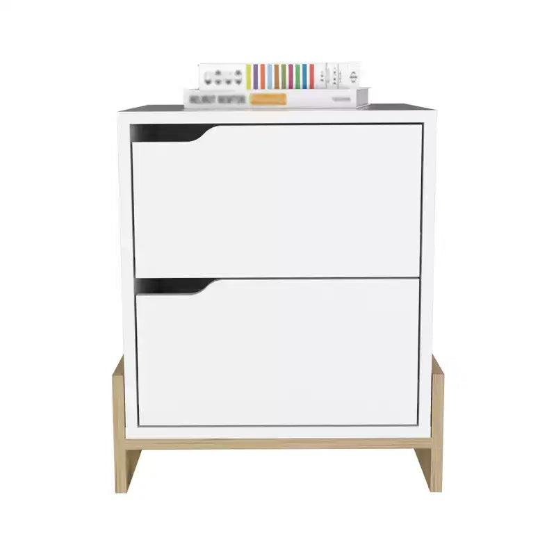 HomeRoots Table de chevet à deux tiroirs en bois blanc et naturel 20 po