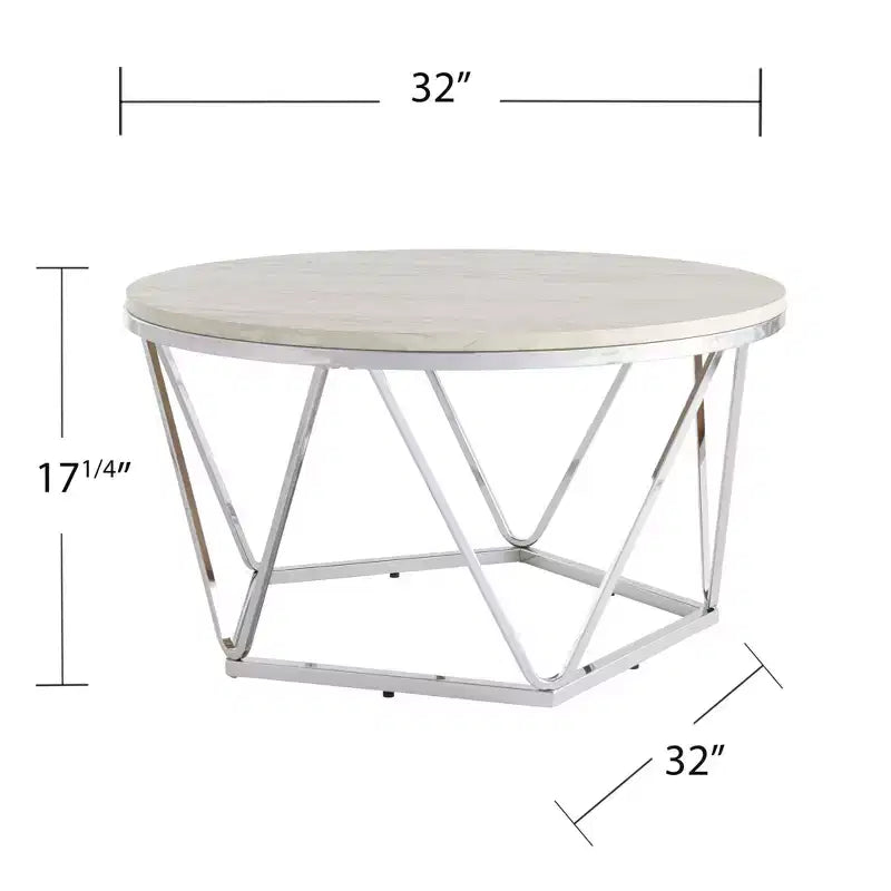 HomeRoots Table basse ronde en bois manufacturé et métal argenté 33