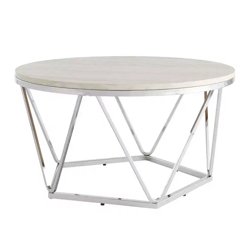 HomeRoots Table basse ronde en bois manufacturé et métal argenté 33