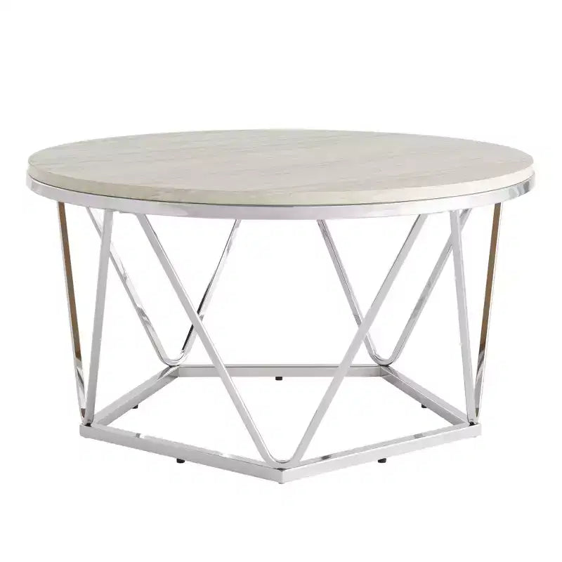 HomeRoots Table basse ronde en bois manufacturé et métal argenté 33