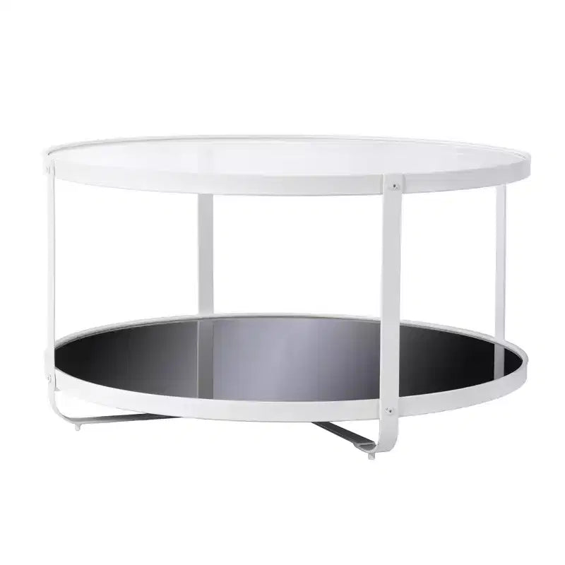 HomeRoots 32 White Glass And Metal Two Tier Round Coffee Table