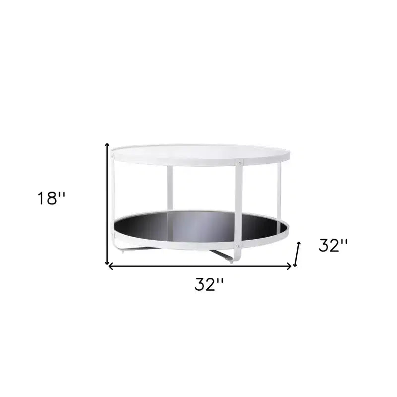 HomeRoots Table basse ronde à deux niveaux en verre et métal blanc 32