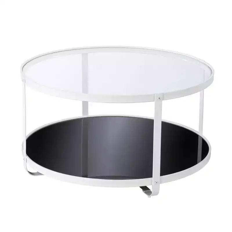 HomeRoots Table basse ronde à deux niveaux en verre et métal blanc 32